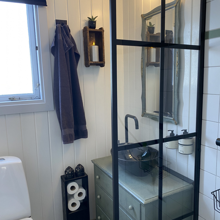 Kundbild Duschv�gg 60�200 cm � svart spr�js & 6 mm s�kerhetsglas