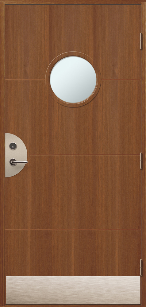 Haustür Emilia Teak - mit rundem Glas + Bedrucktes Paket Haustür Emilia Teak - mit rundem Glas + Bedrucktes Paket