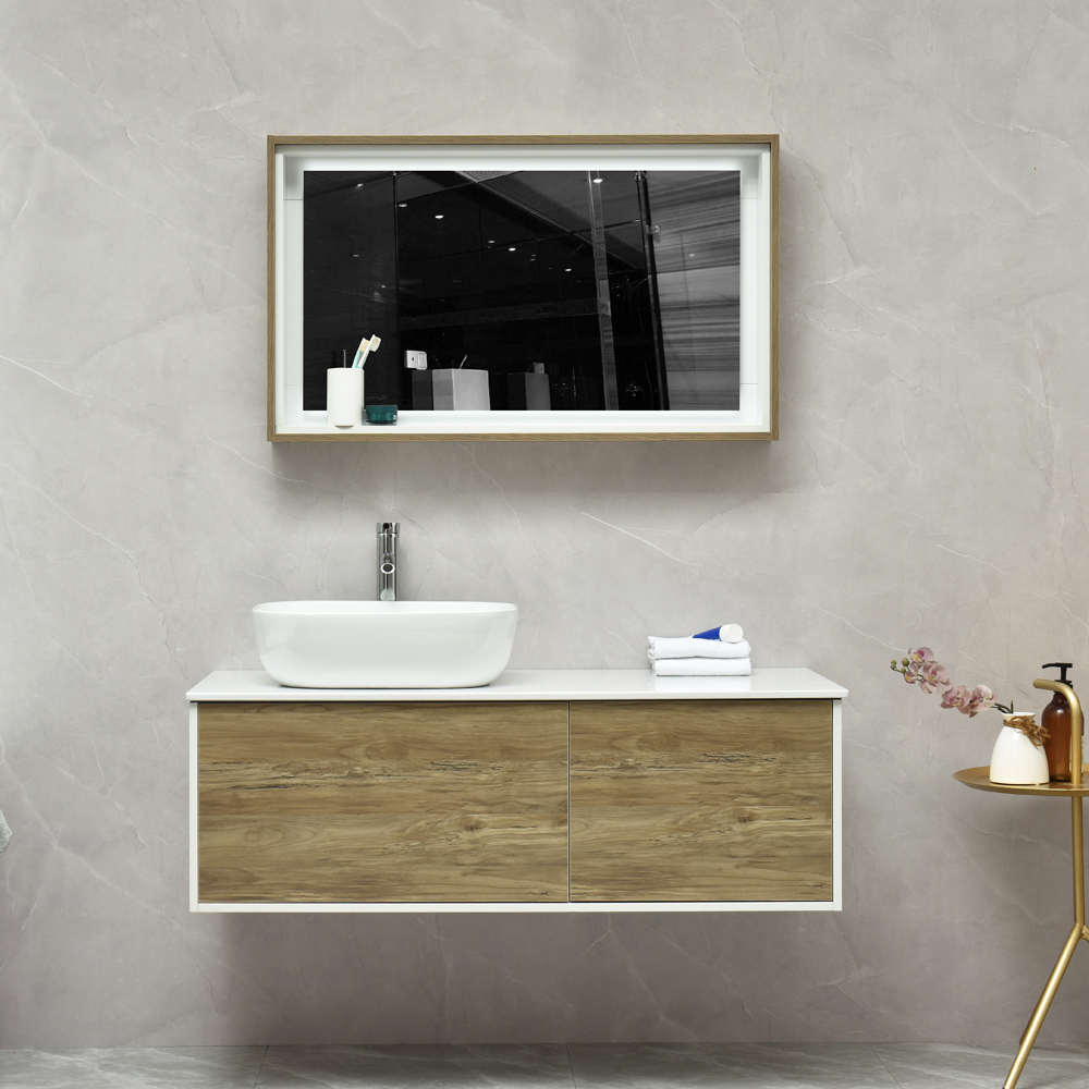 Badezimmermöbel Madrid - Weiße und helle Holzimitation Badezimmermöbel Madrid - Weiße und helle Holzimitation