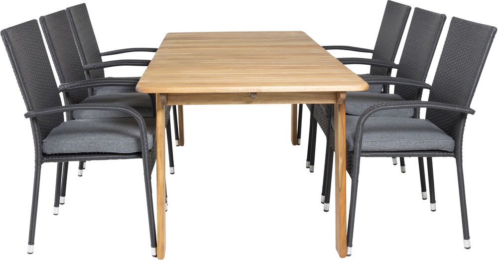 Malmby Matgrupp (180x90) - Svart/Natur - 6 Stolar