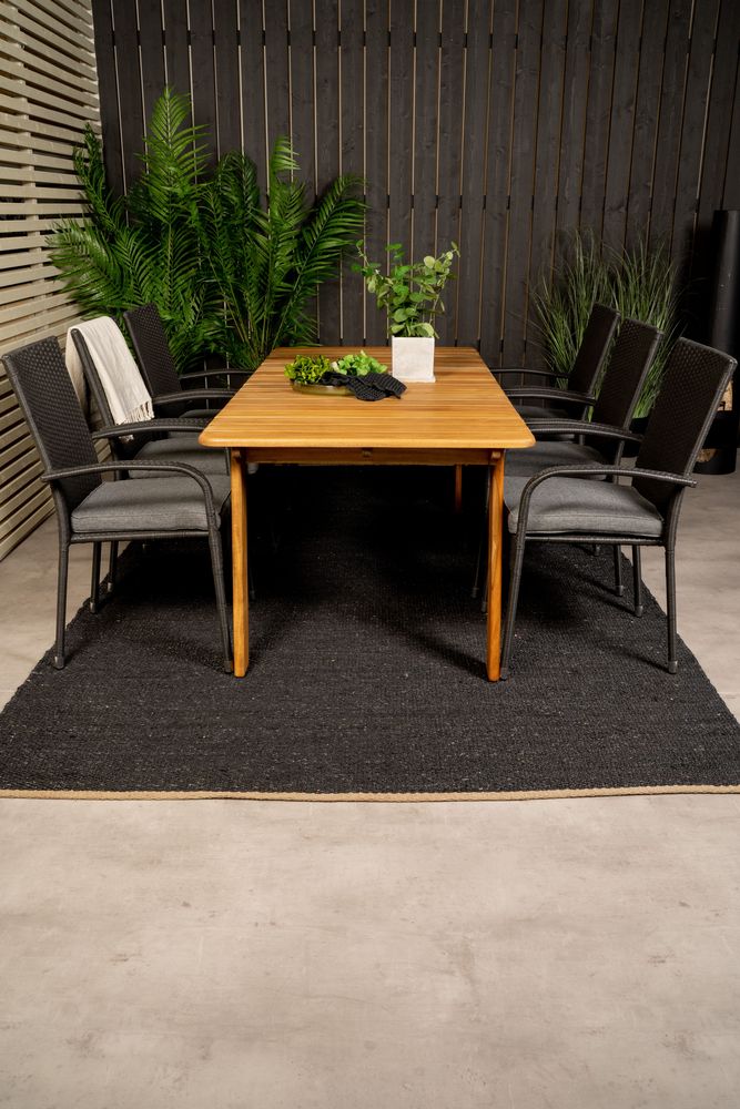 Malmby Matgrupp (180x90) - Svart/Natur - 6 Stolar