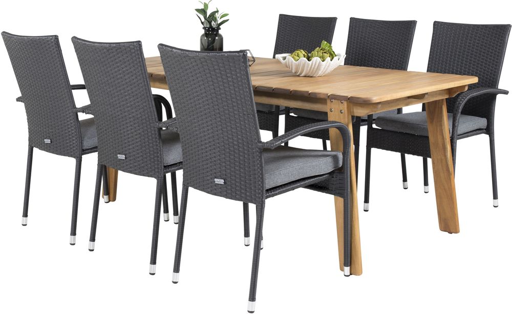 Malmby Matgrupp (180x90) - Svart/Natur - 6 Stolar