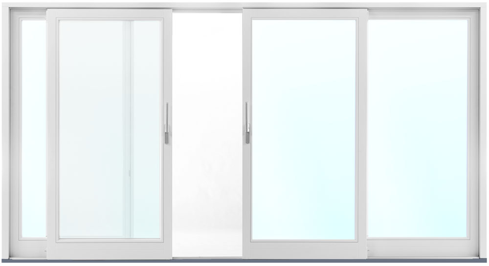 4-delat fasadparti i aluminium med skjutdörrar - 3-glas + Karmhylsor 4-delat fasadparti i aluminium med skjutdörrar - 3-glas + Karmhylsor