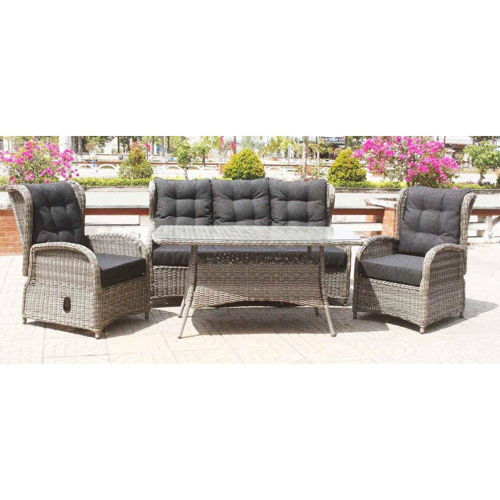 Orleans utemöbelgrupp hög rygg med recliner (3+1+1) - Grå konstrotting Orleans utemöbelgrupp hög rygg med recliner (3+1+1) - Grå konstrotting