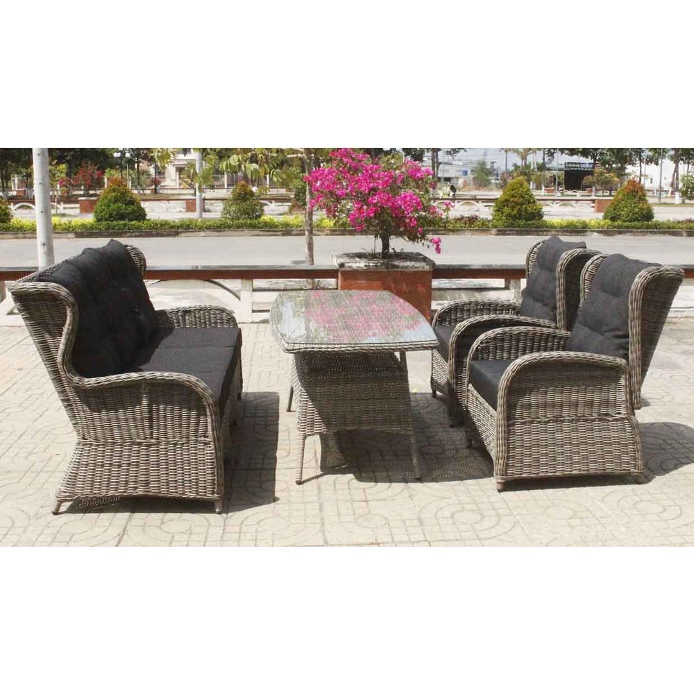 Orleans utemöbelgrupp hög rygg med recliner (3+1+1) - Grå konstrotting Orleans utemöbelgrupp hög rygg med recliner (3+1+1) - Grå konstrotting