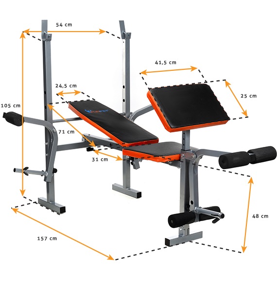Träningsbänk med skivstångsställning & hantelkudde Träningsbänk med skivstångsställning & hantelkudde