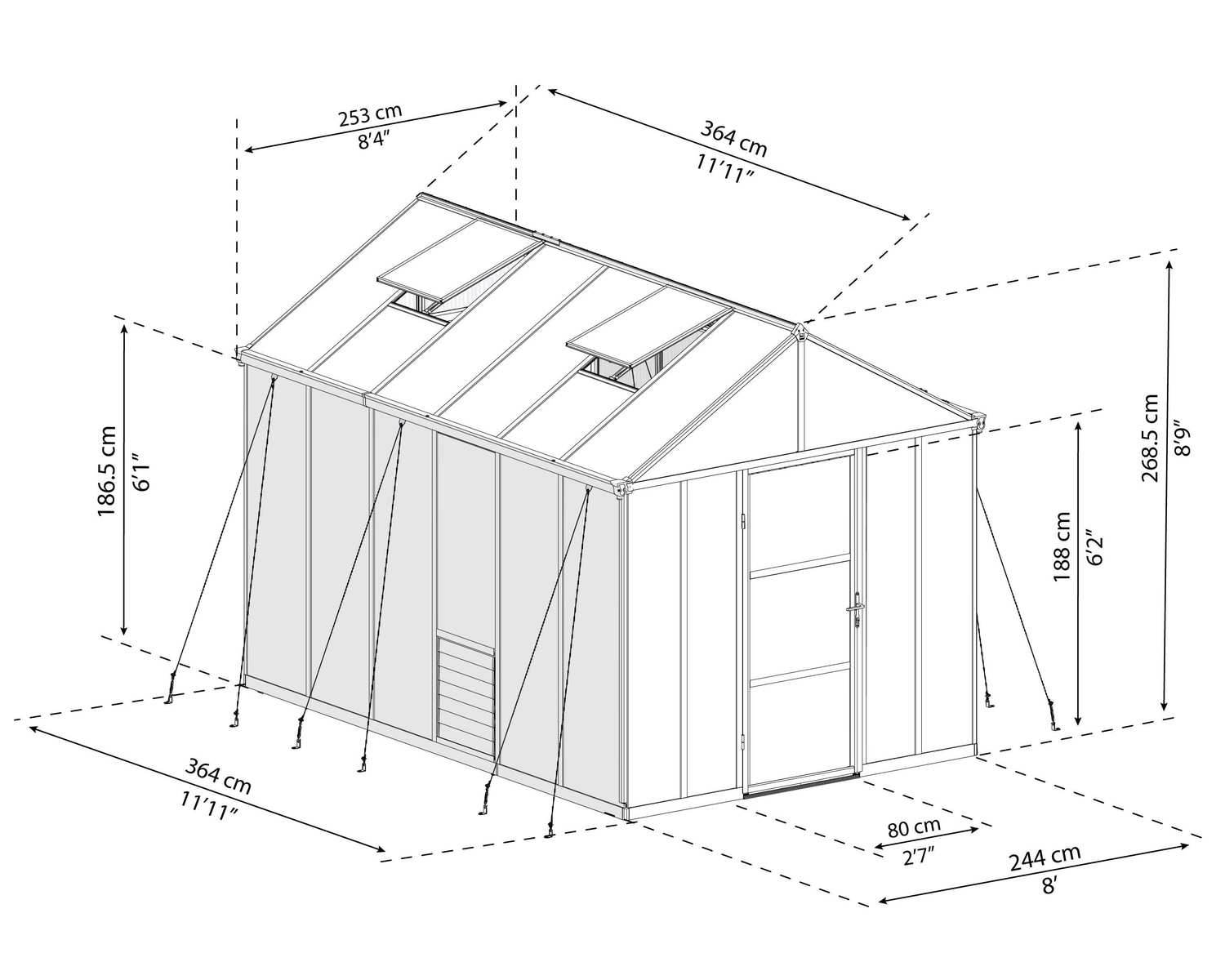 Växthus Glory 8,9 m² - Antracitgrå + Växthusbord Växthus Glory 8,9 m² - Antracitgrå + Växthusbord