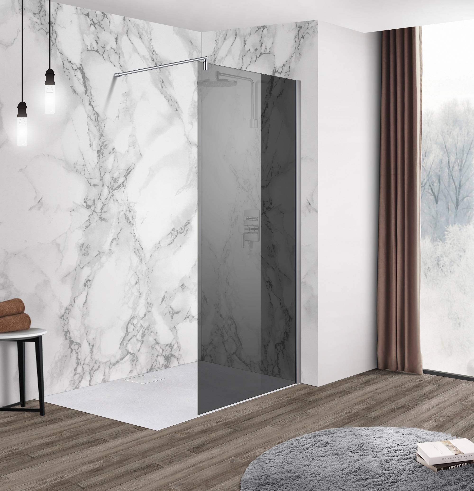 Duschvägg Med Mörkt Glas - Aqua Silver Duschvägg Med Mörkt Glas - Aqua Silver