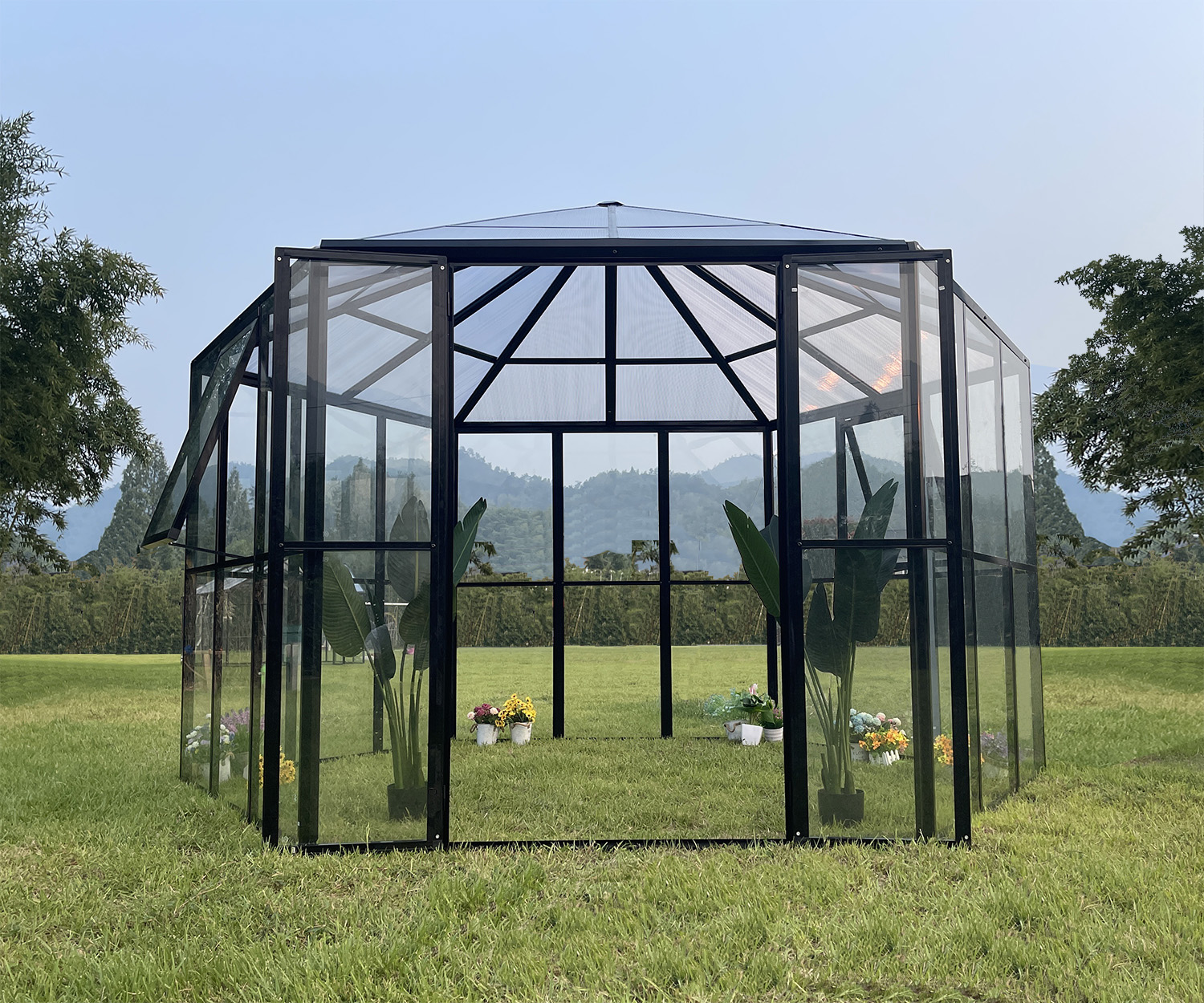 Växthus Miranda V.2 med härdat glas - Svart 9,0 m² + Växthusrengöring Växthus Miranda V.2 med härdat glas - Svart 9,0 m² + Växthusrengöring