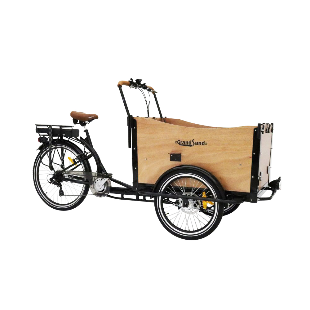 Eldriven Lådcykel med brun låda - 12,8 Ah + Låskätting Eldriven Lådcykel med brun låda - 12,8 Ah + Låskätting