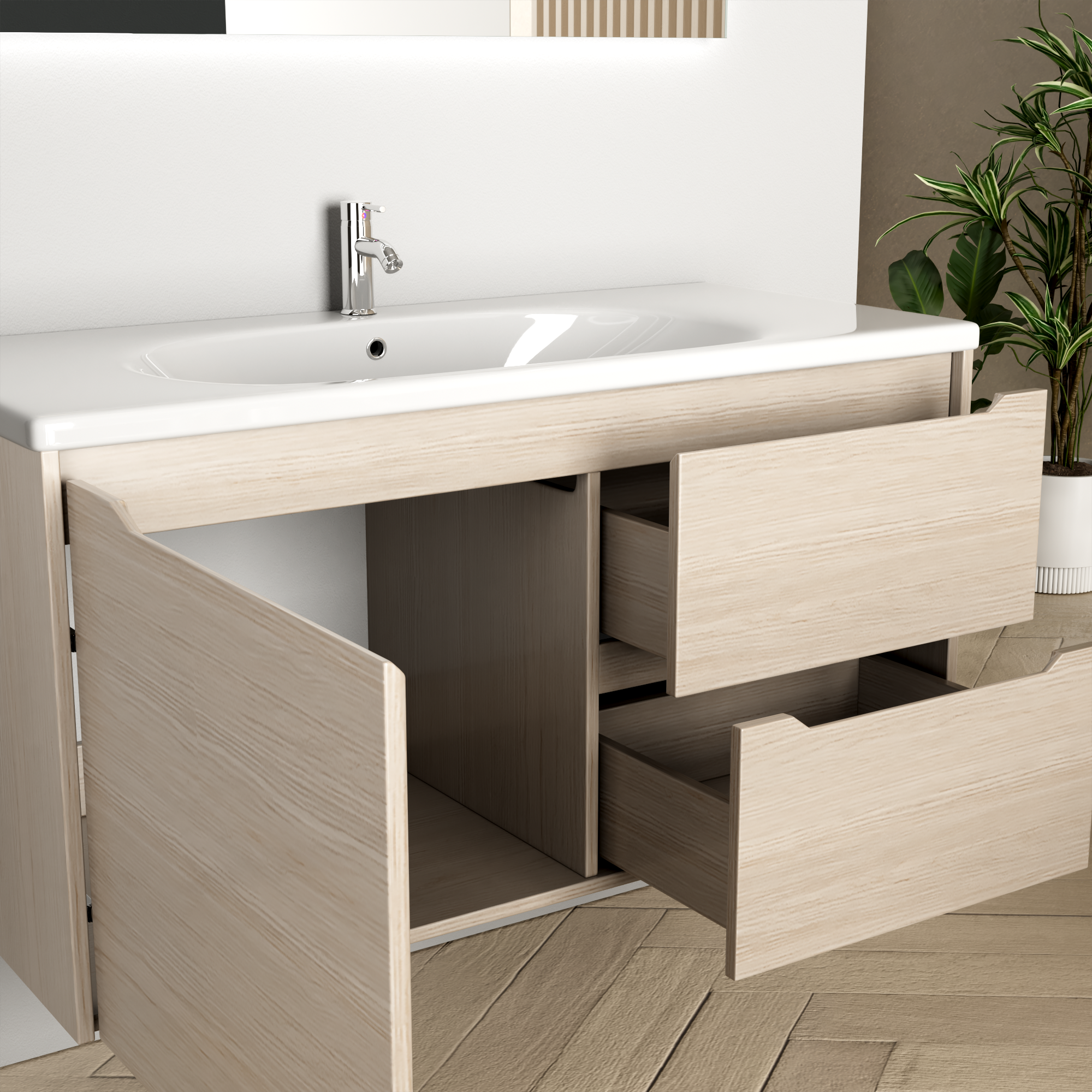 Badezimmermöbel Vega 100 cm - Helle Holzimitation Badezimmermöbel Vega 100 cm - Helle Holzimitation