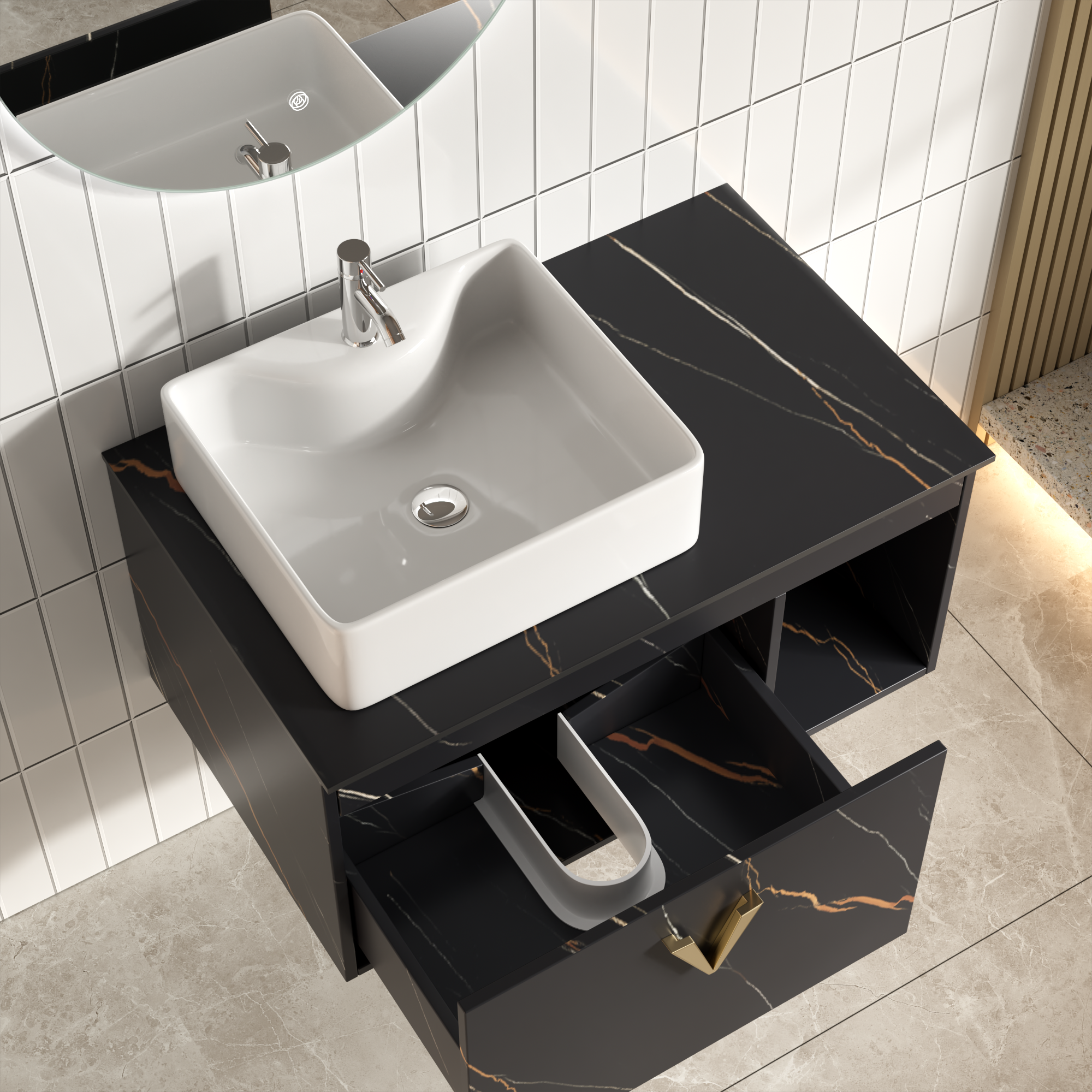 Badezimmermöbel Luxe - Grau & Messing Badezimmermöbel Luxe - Grau & Messing