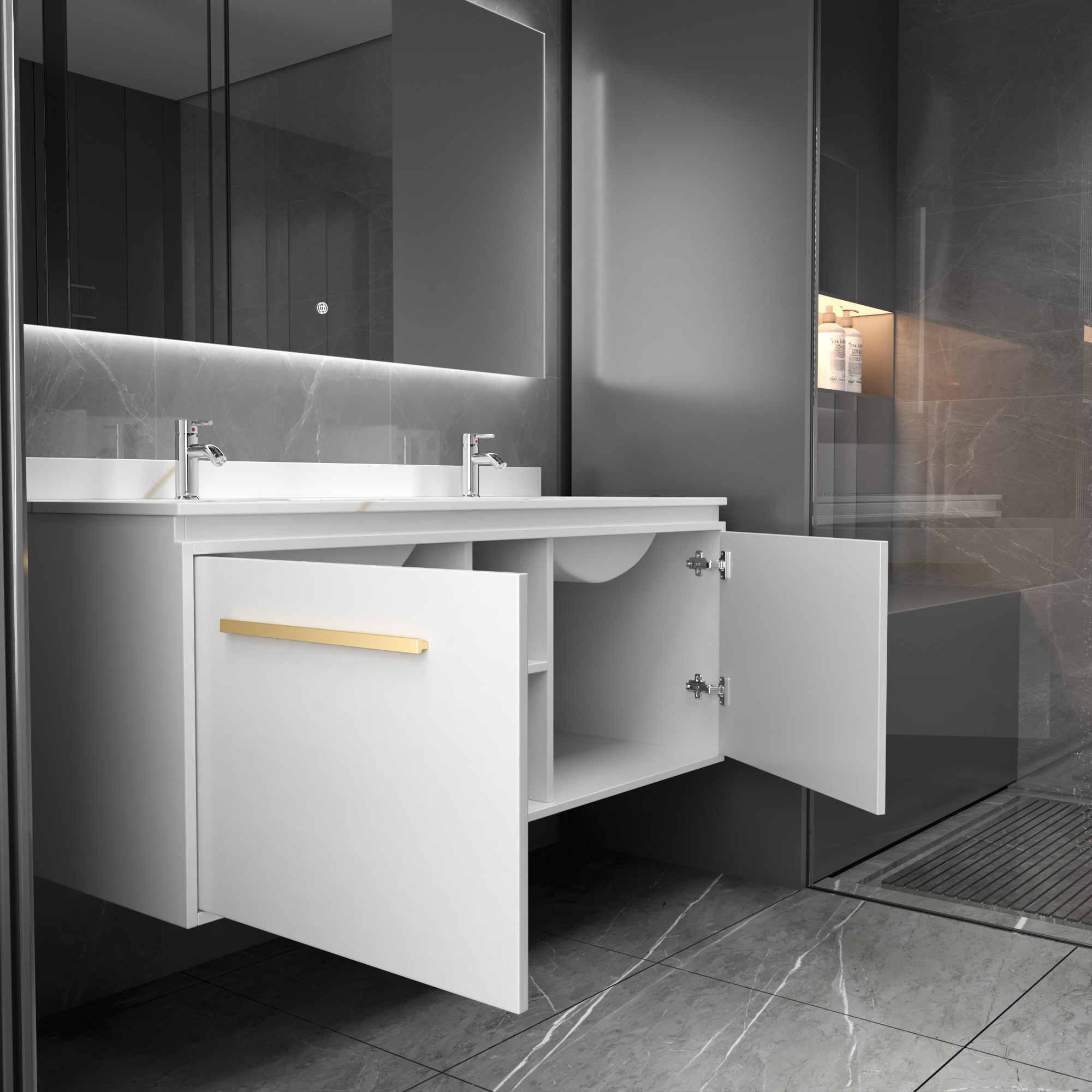 Badezimmermöbel Nova 120 cm - Weiß & Messing Badezimmermöbel Nova 120 cm - Weiß & Messing