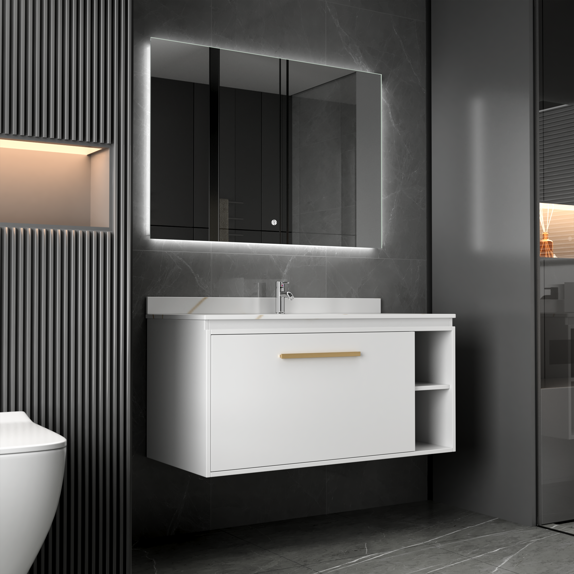 Badezimmermöbel Nova 100 cm - Weiß & Messing Badezimmermöbel Nova 100 cm - Weiß & Messing