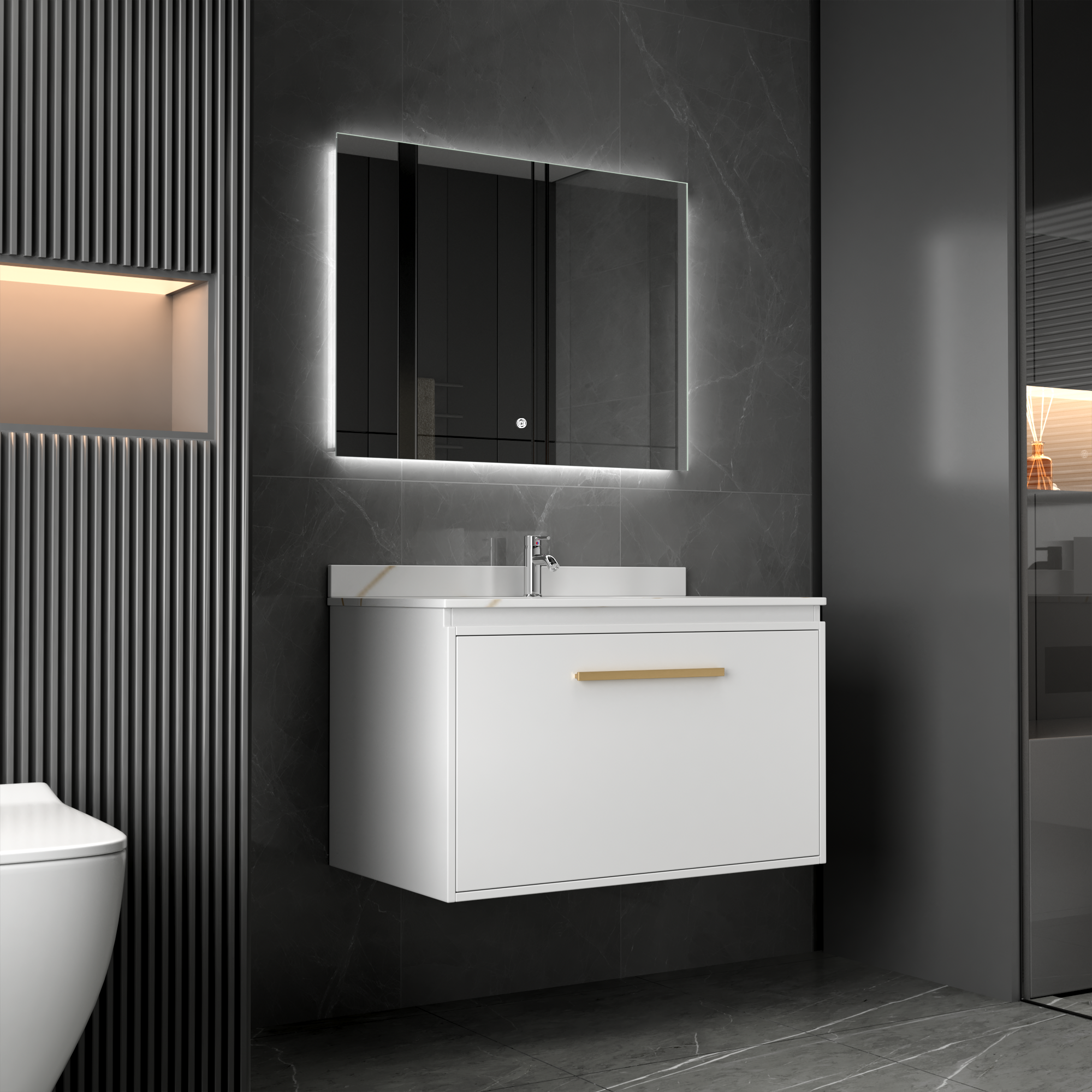 Badezimmermöbel Nova 80 cm - Weiß & Messing Badezimmermöbel Nova 80 cm - Weiß & Messing