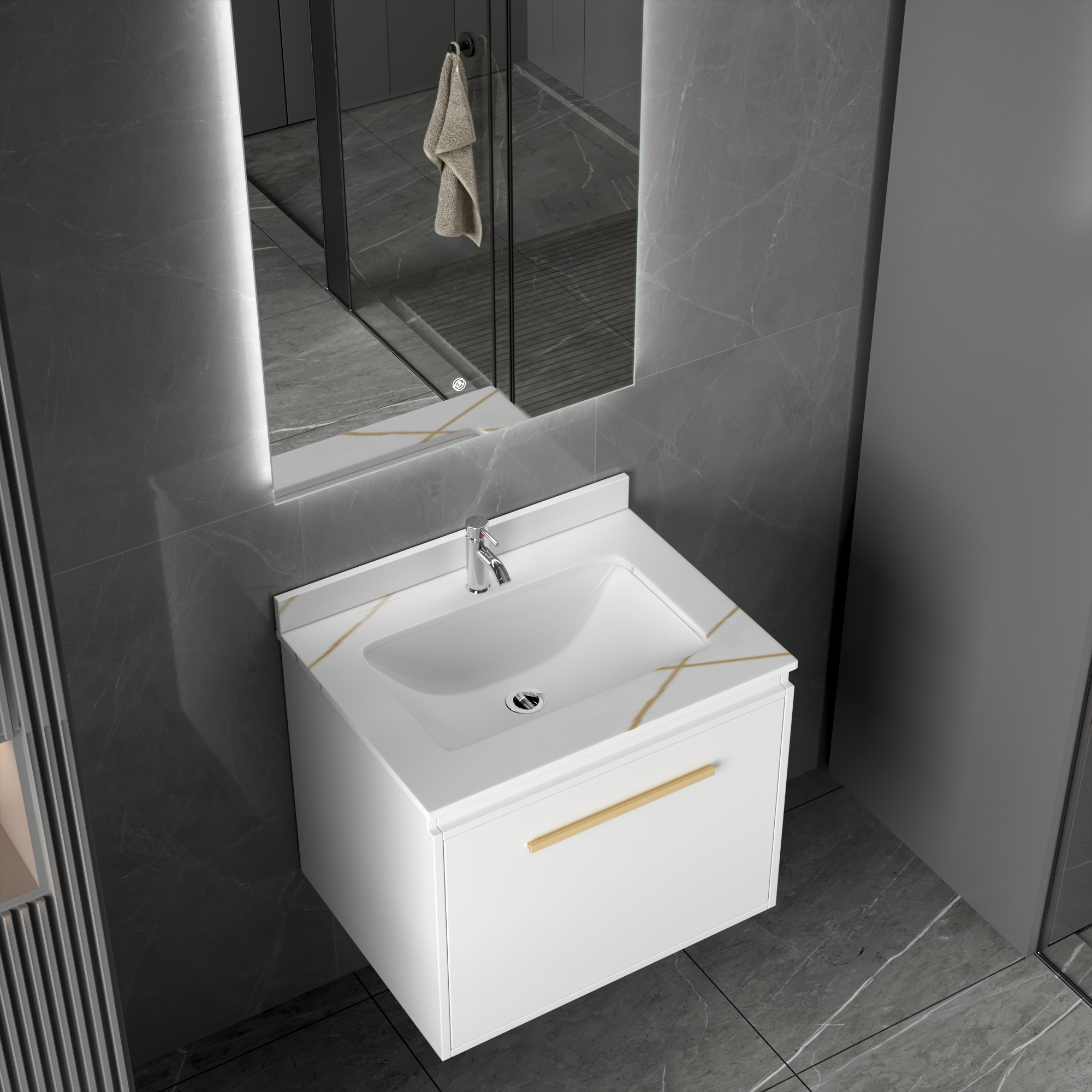 Badezimmermöbel Nova 60 cm - Weiß & Messing Badezimmermöbel Nova 60 cm - Weiß & Messing