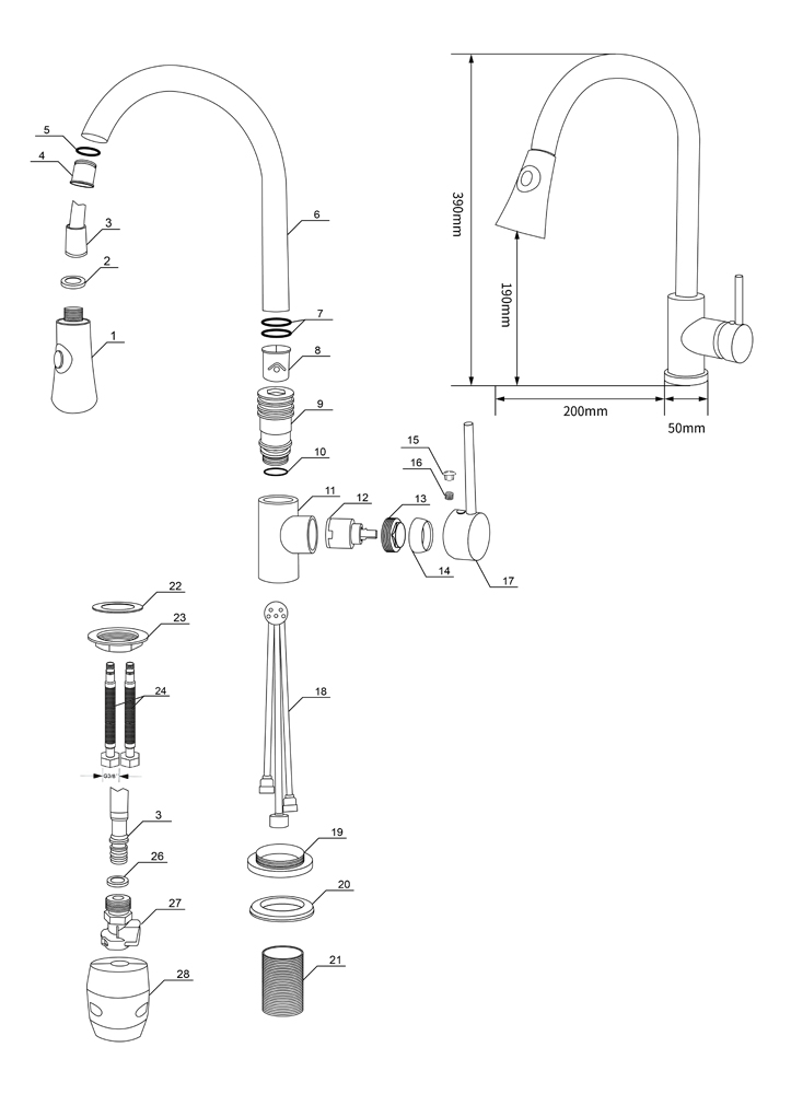 Köksblandare Lily - Borstad stål Köksblandare Lily - Borstad stål