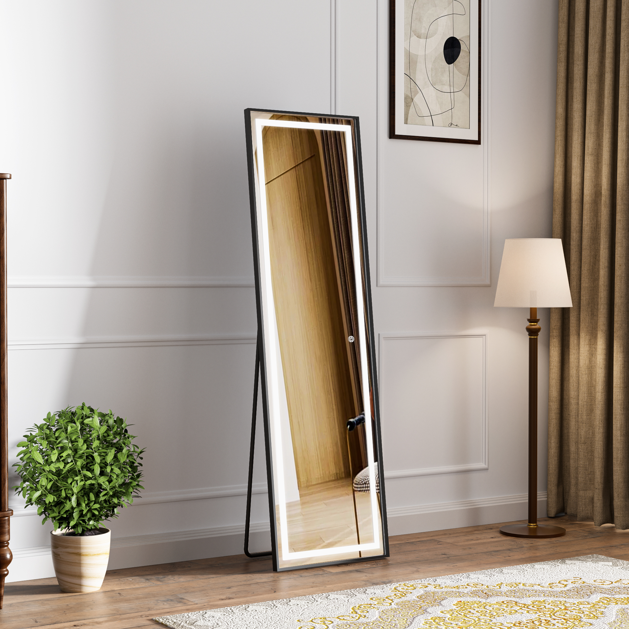 Stående LED-spegel Teramo med svart ram Stående LED-spegel Teramo med svart ram