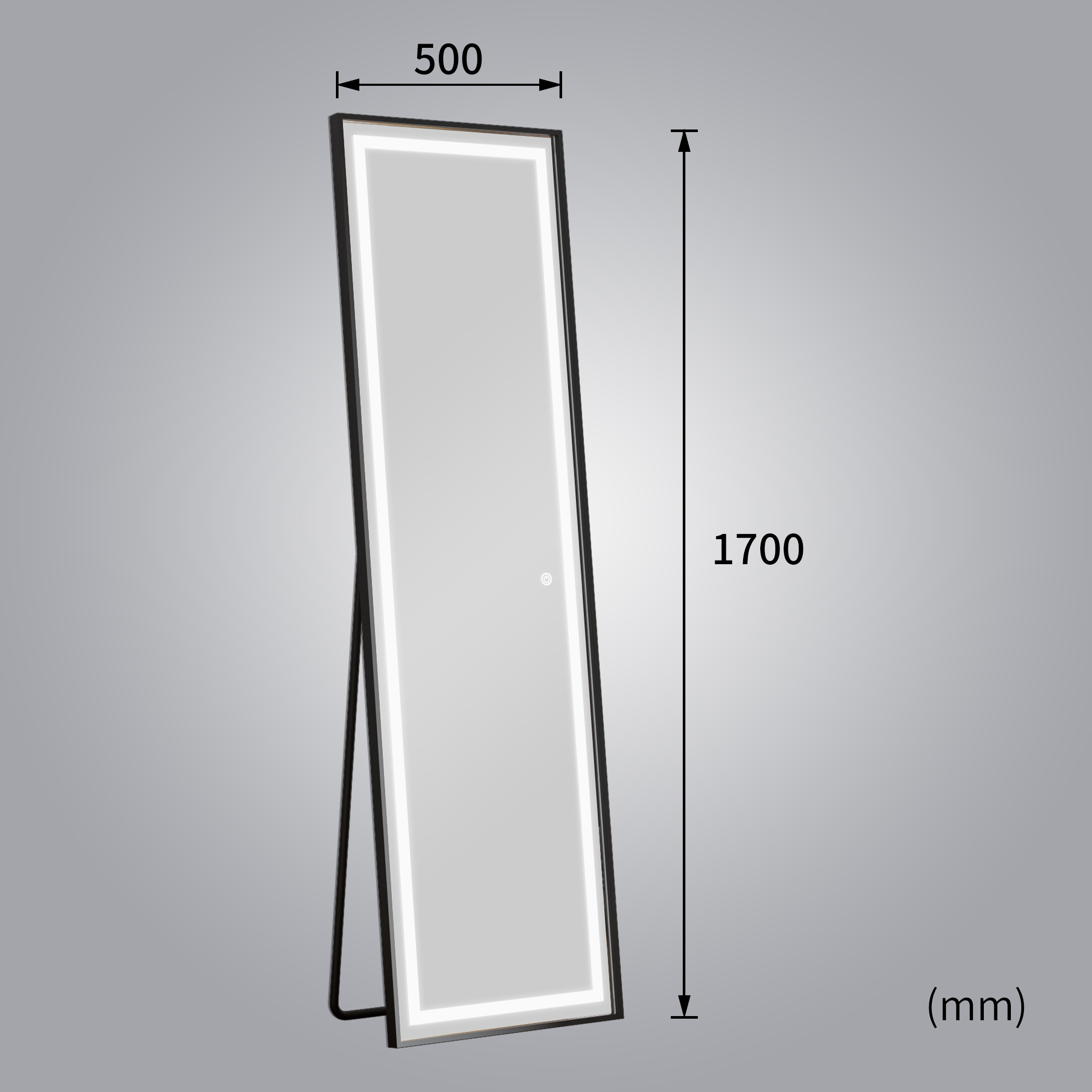 Stående LED-spegel Teramo med svart ram Stående LED-spegel Teramo med svart ram
