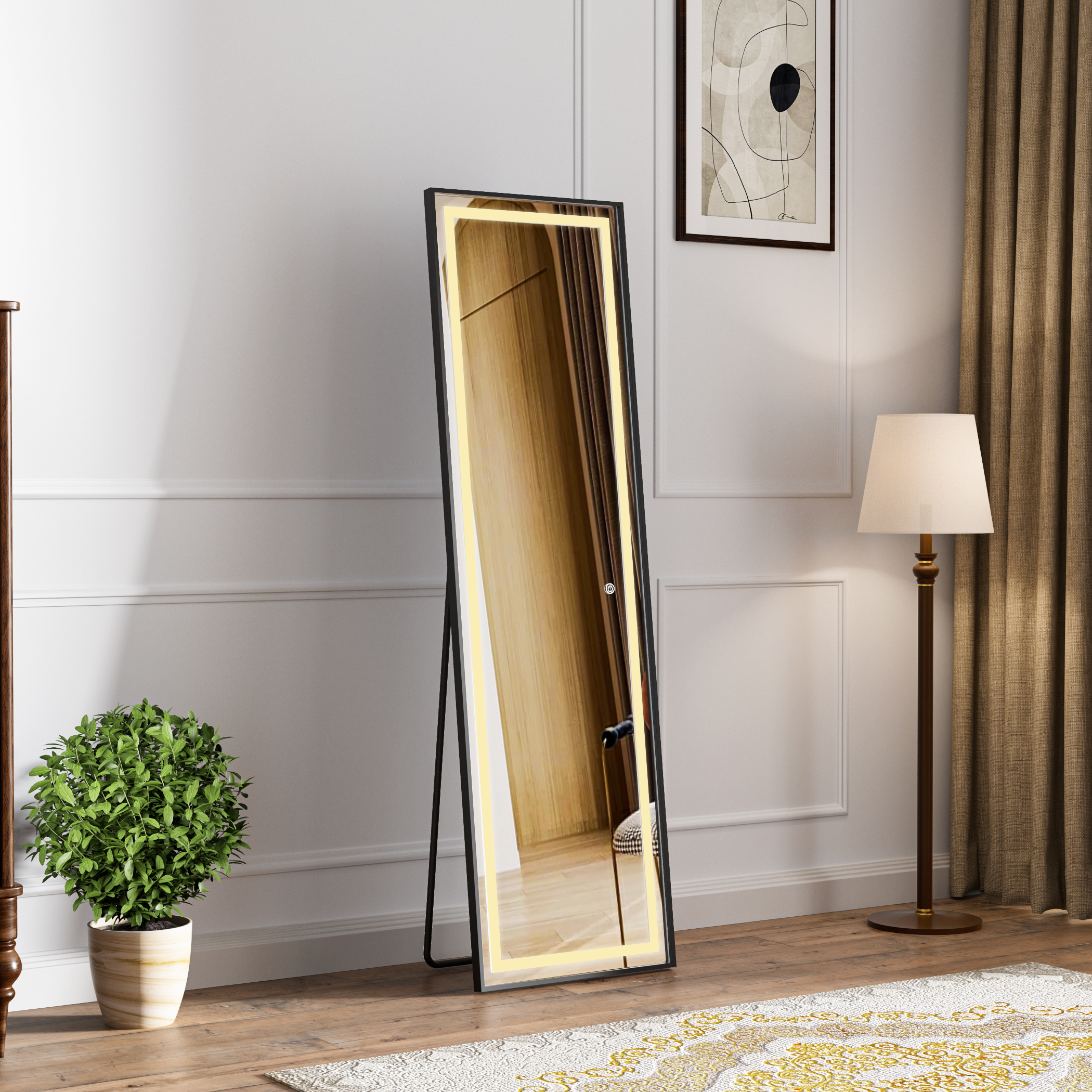 Stående LED-spegel Teramo med svart ram Stående LED-spegel Teramo med svart ram