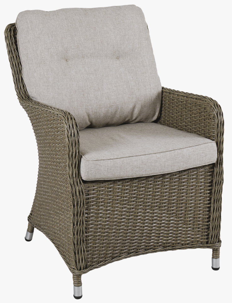 Lebensmittelgruppe aus Florida; Runder Tisch 150 cm mit 6 Sesseln - Naturrattan