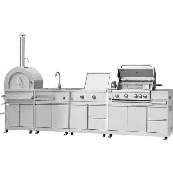 Utomhuskök med pizzaugn i rostfritt stål Utomhuskök med pizzaugn i rostfritt stål