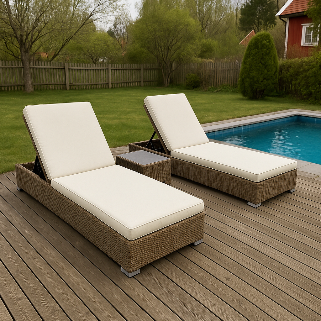 Astrid 2 st Solsängar med bord - Natur konstrotting Astrid 2 st Solsängar med bord - Natur konstrotting