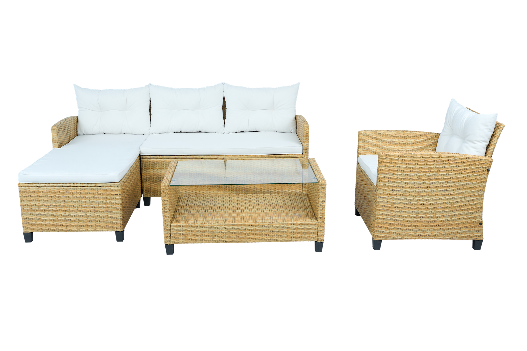 Utesoffgrupp med divan & f�t�lj | Loungeset i konstrotting | Beige