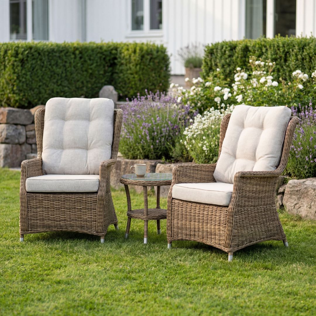 Sandö lænestol sæt med bord - Naturfarvet syntetisk rattan Sandö lænestol sæt med bord - Naturfarvet syntetisk rattan