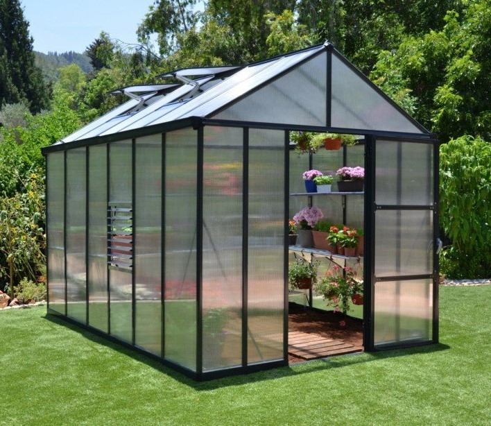 Växthus Glory 8,9 m² - Antracitgrå + Växthusbord Växthus Glory 8,9 m² - Antracitgrå + Växthusbord