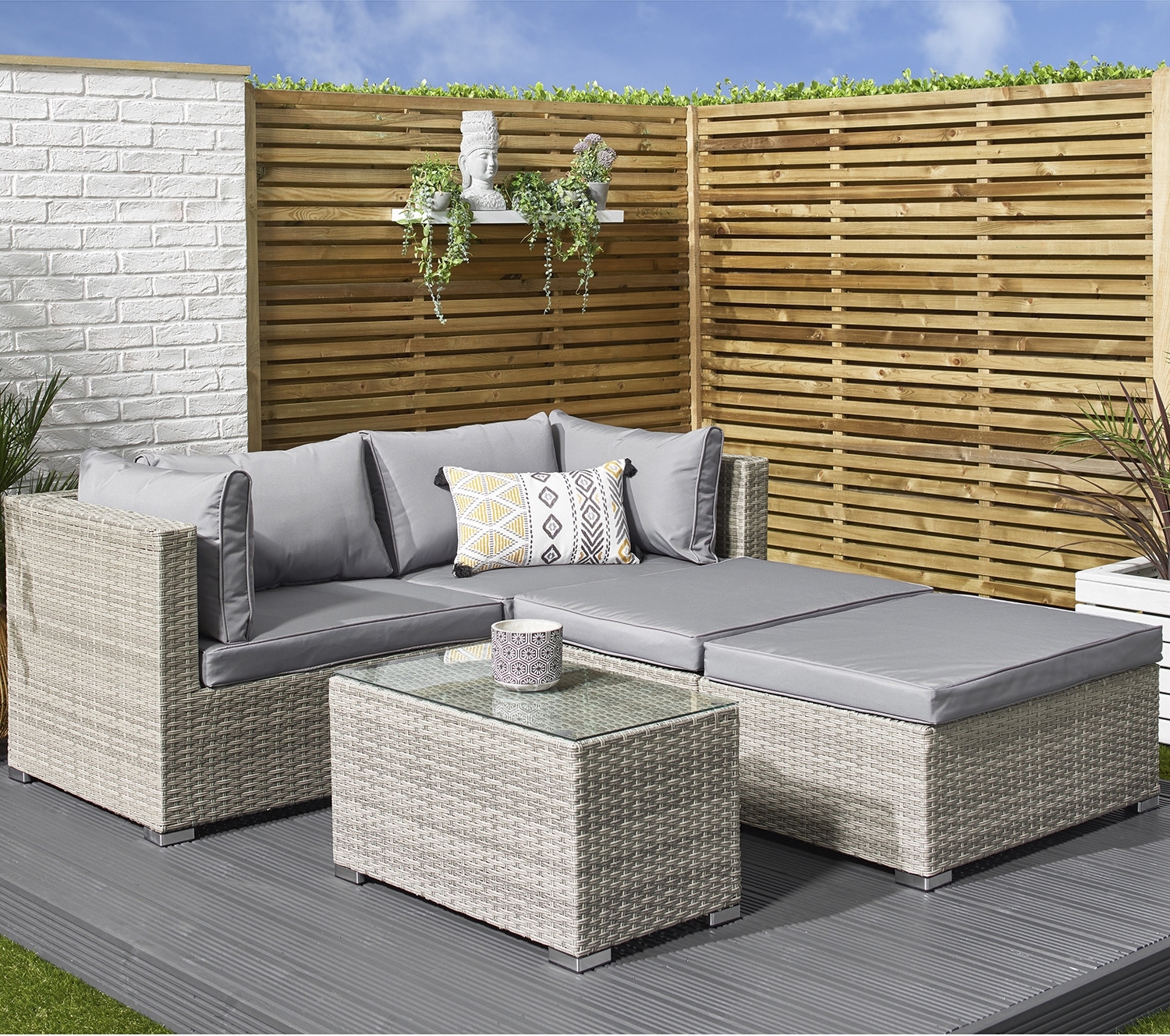 Loungegrupp utomhus konstrotting Ystad 4 delar grå Loungegrupp utomhus konstrotting Ystad 4 delar grå