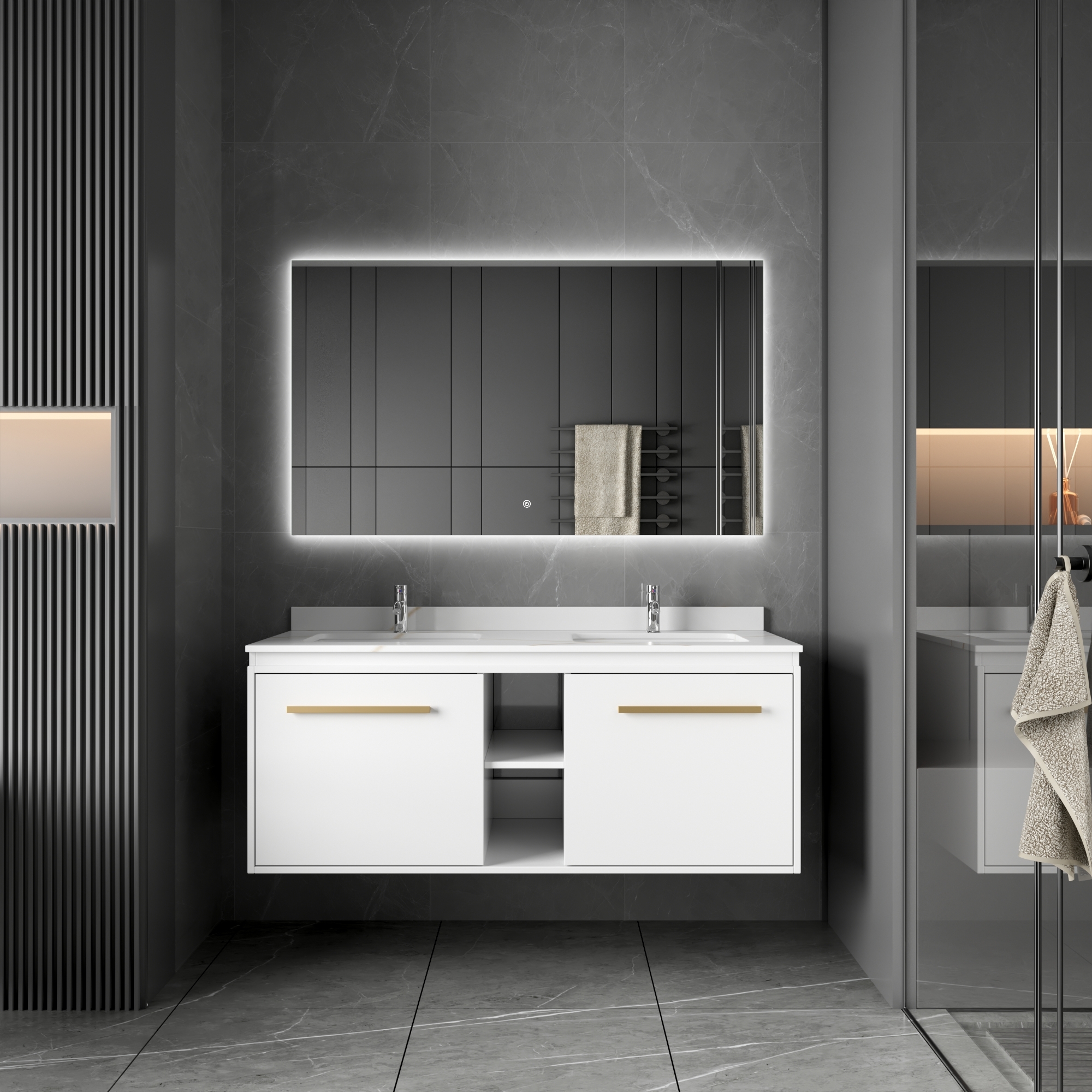 Badezimmermöbel Nova 120 cm - Weiß & Messing Badezimmermöbel Nova 120 cm - Weiß & Messing