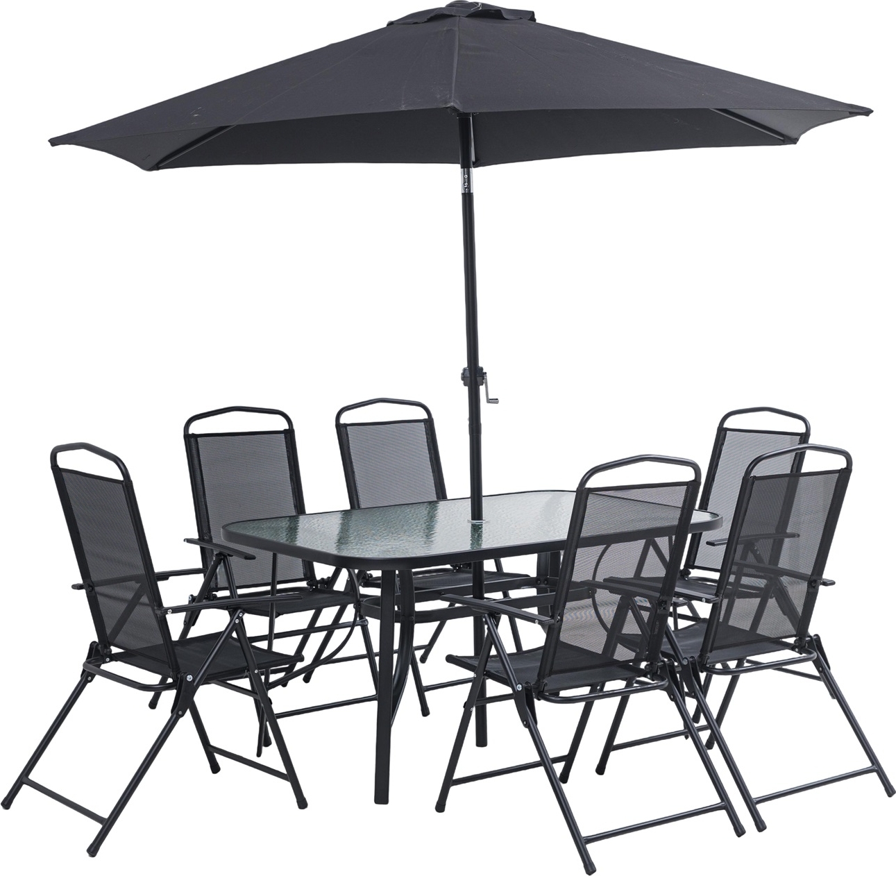 Växjö utegrupp komplett med bord, 6 positionsstolar och parasoll Växjö utegrupp komplett med bord, 6 positionsstolar och parasoll