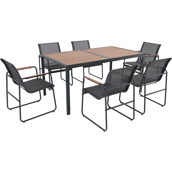 Udend�rs spisebordss�t 160x90cm 6 stole st�l Zanzibar + Pletfjerner til m�bler