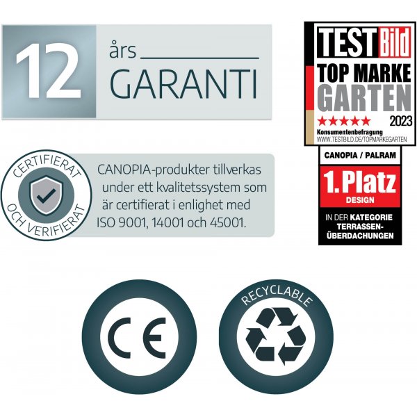 Canopia Olympia Altantag i Aluminium 3 x 3 - M�rkegr�/klart glas