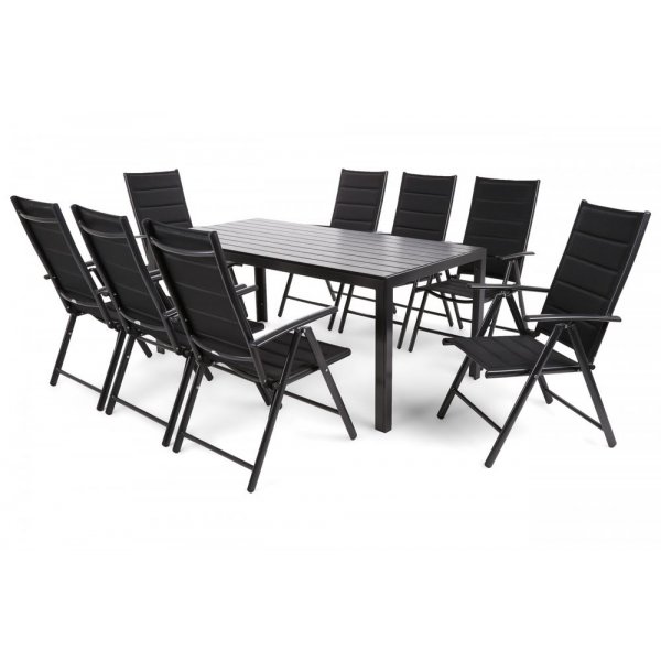 Utematgrupp Ibiza bord 185cm + 8 stolar - Svart Utematgrupp Ibiza bord 185cm + 8 stolar - Svart