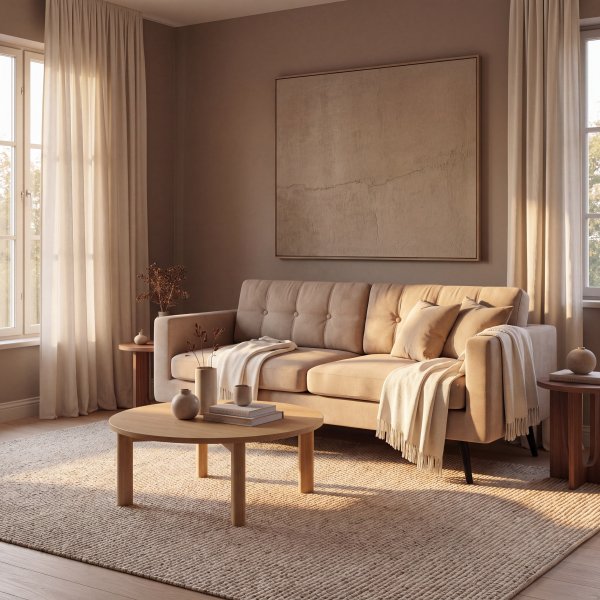 Stella Beige 3-Sitzer-Sofa mit schwarzen Beinen - gerades Modell, Maße 187 x 80 x 80 cm Stella Beige 3-Sitzer-Sofa mit schwarzen Beinen - gerades Modell, Maße 187 x 80 x 80 cm