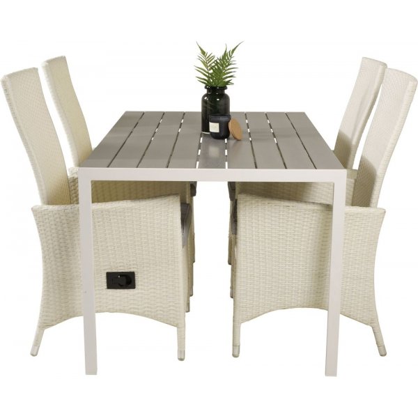 Ervalla Spisegruppe (150x90) - Hvid/Gr� - 4 Stole