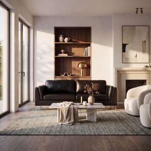 Svart 3-sits soffa Cansas - inredning, konstl�der & metallben, bredd 200 cm
