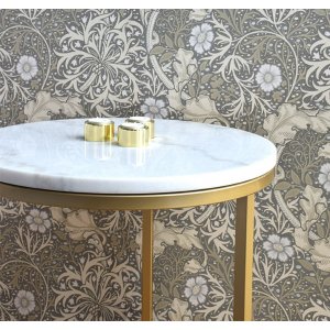 Accent runt lampbord D50 cm - Vit marmor / M�ssingsf�rgad