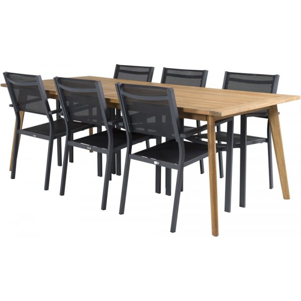 Charlottenberg spisegruppe (220x100) - Sort/Natur - 6 Stole