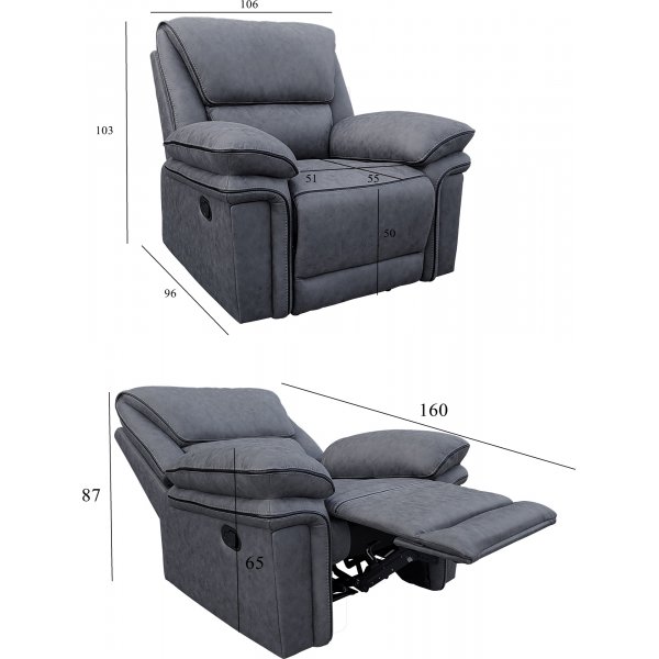 Reclinerf�t�lj gr� (Mikrofiber) - Riverdale
