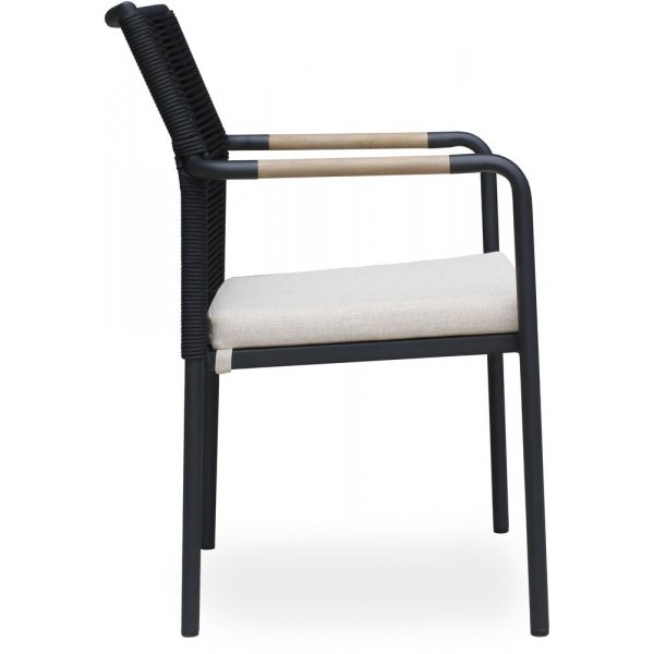 Stapelbarer Gartenstuhl aus Seil - Schwarz/Teak + Reinigungsspray für Gartenmöbel Stapelbarer Gartenstuhl aus Seil - Schwarz/Teak + Reinigungsspray für Gartenmöbel