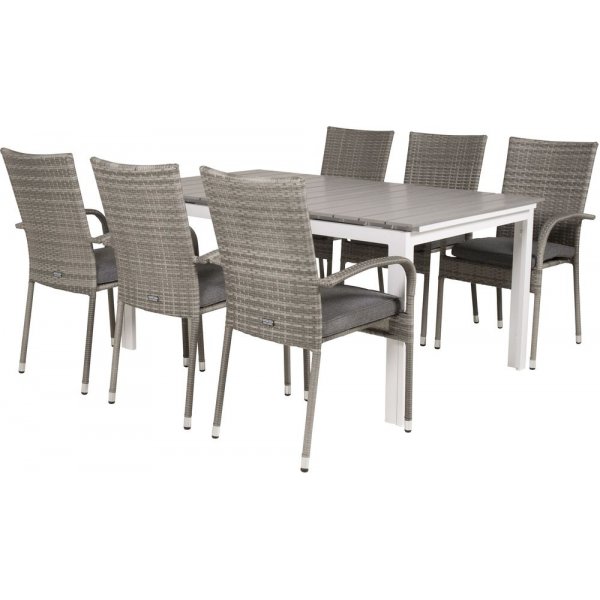 Pr�ssebo Matgrupp (160x100) - Gr�/Vit - 6 Stolar