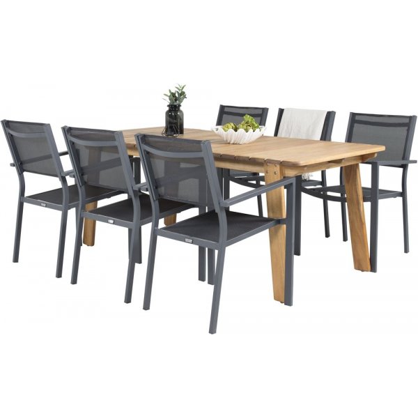 Malmby Matgrupp (180x90) - Svart/Natur - 6 Stolar