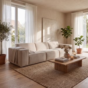 Beige Modulsoffa i Manchestertyg - 310 cm Bred Modell med 100 Djup & 74 Höjd Beige Modulsoffa i Manchestertyg - 310 cm Bred Modell med 100 Djup & 74 Höjd