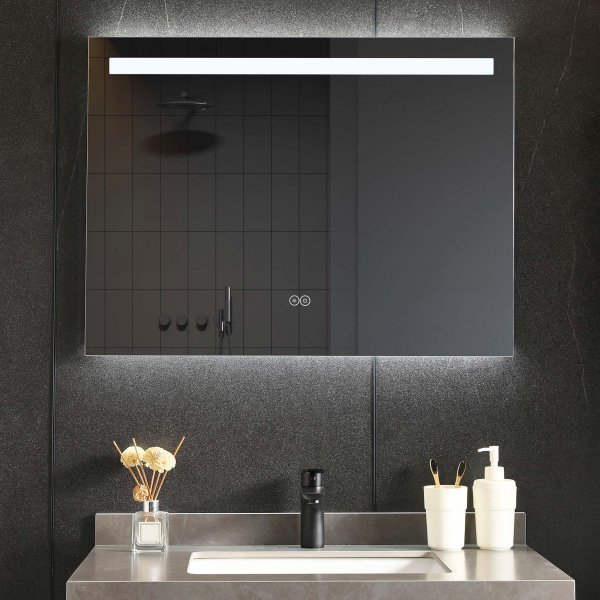 Badrumsspegel 80 x 60 cm med LED-belysning och anti-fog