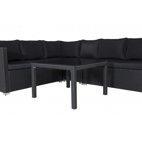 Loungegruppe Kuba sofagruppe + bord - sort syntetisk rattan / sorte hynder