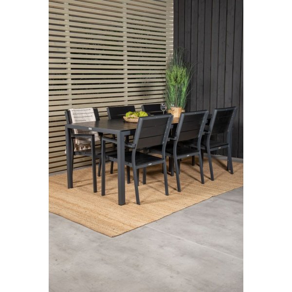 Ervalla Matgrupp (205x90) - Svart - 6 Stolar