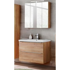 Läs mer om Badrumsmöbler Capri 80 cm - oak - Tvättställ med spegel - Badrumspaket, Badrumsmöbler